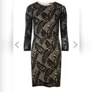 Dorothy Perkins Womens 10 Long Sleeve Fern Lace Sheath Dress Black Mini Evening